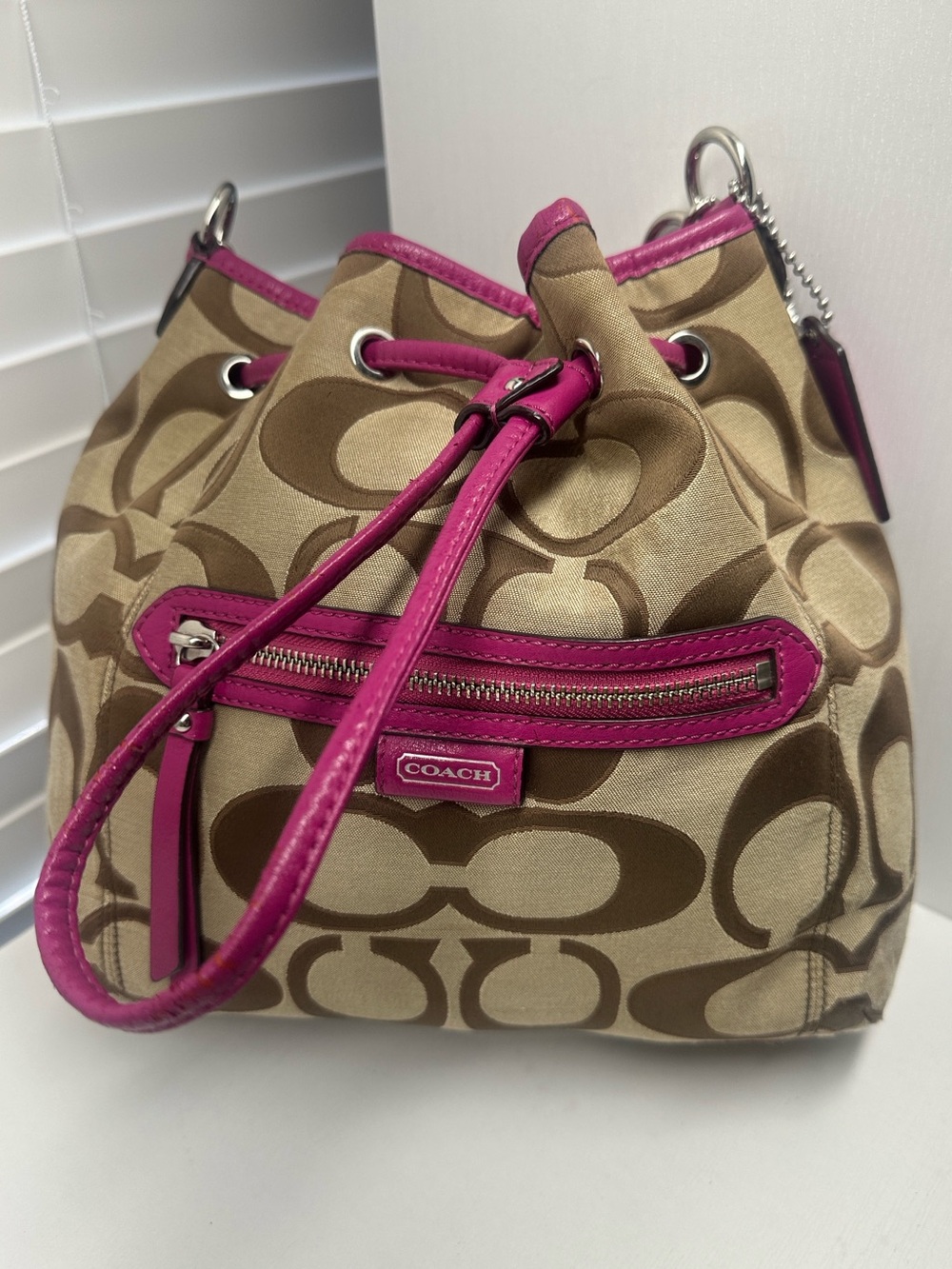 Coach Daisy Outline Signature Drawstring Bucket Bag